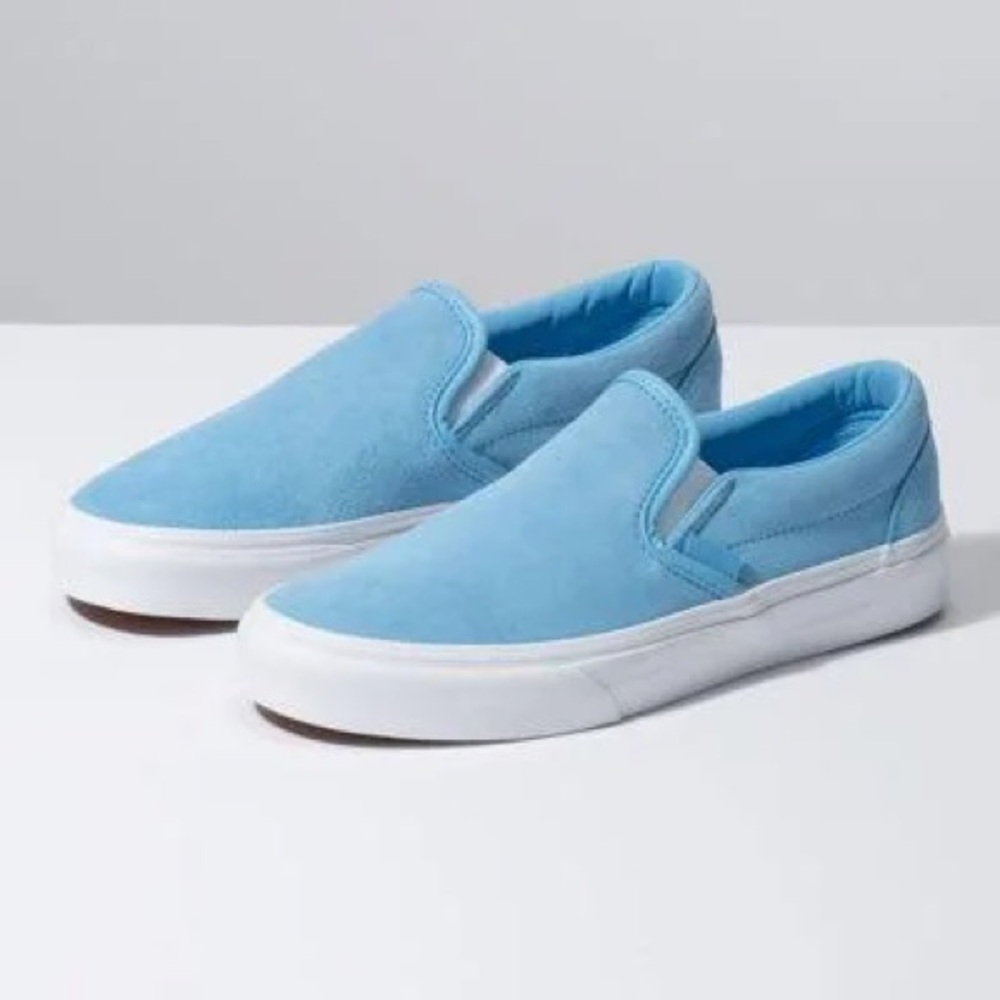 Blue suede slip-on vans